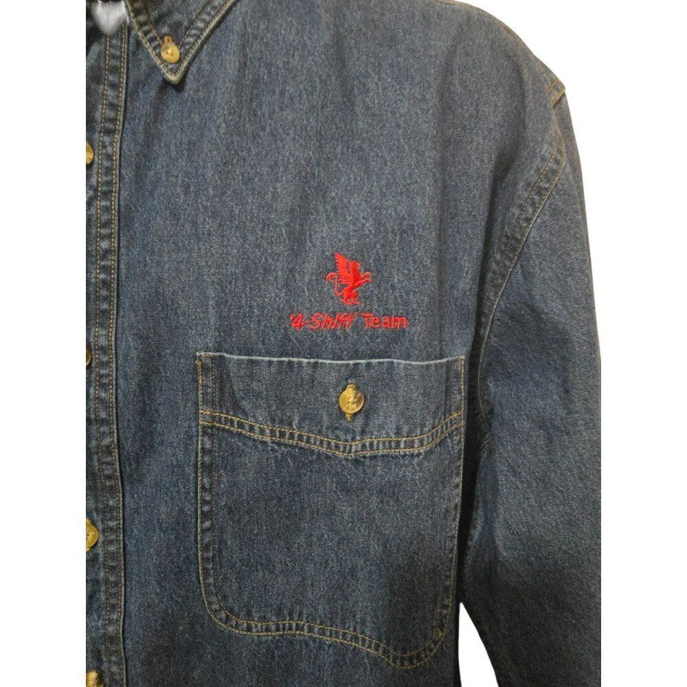 Lee Denim Collection Blue Button-Up With a Logo outdoor lumberjack western boho - Picture 2 of 6